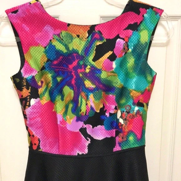 Tahari Vibrant Watercolor Fit and Flare Dress - Picture 13 of 16